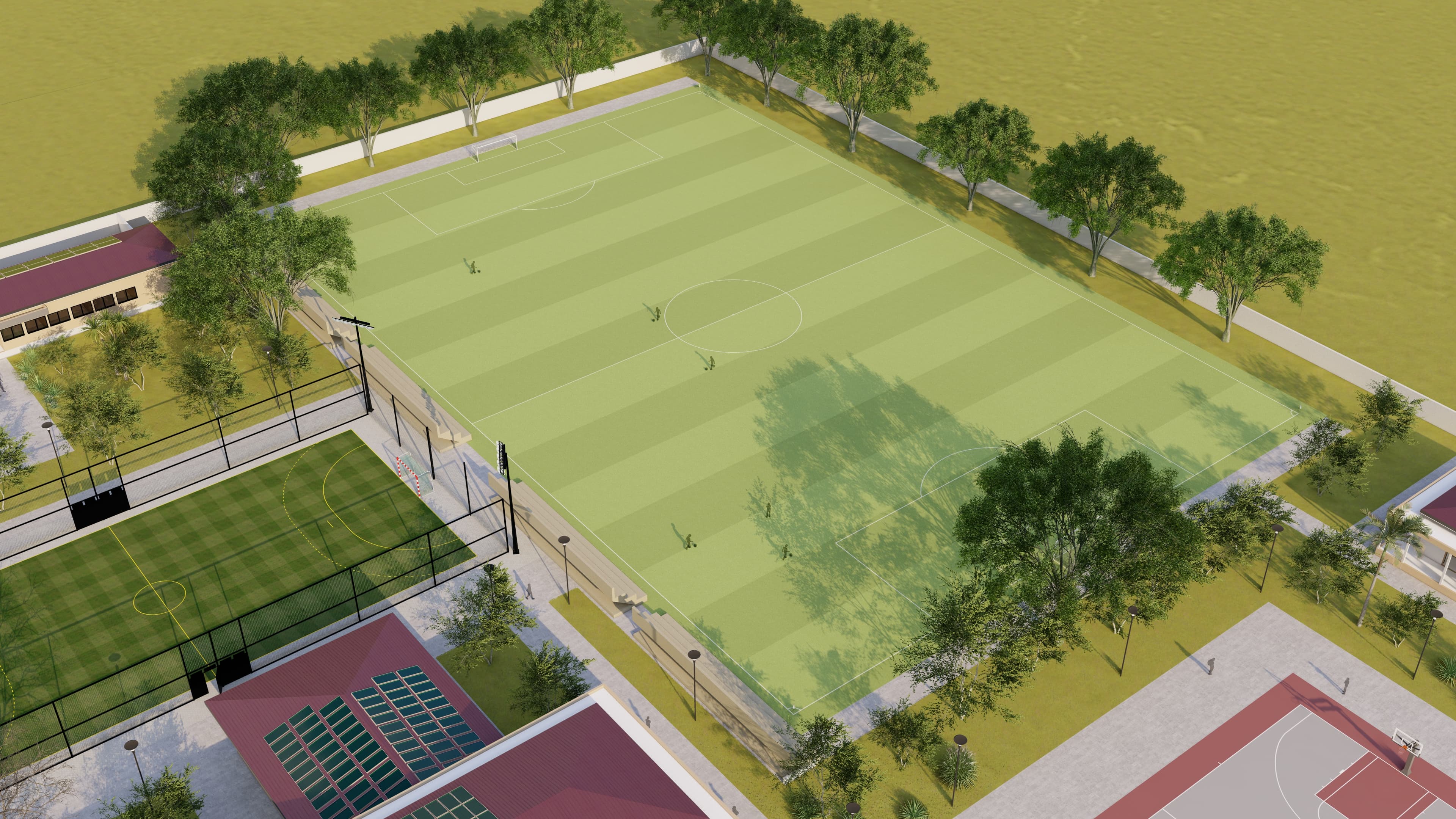 Bird's-eye render of the Sunyani Centre sports and education complex